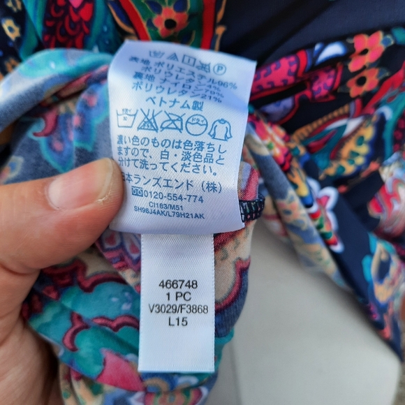 Lands' End Swim Paisley Slimming Blouson Padded Bra Tankini Top 16W Navy Multi - Picture 11 of 14